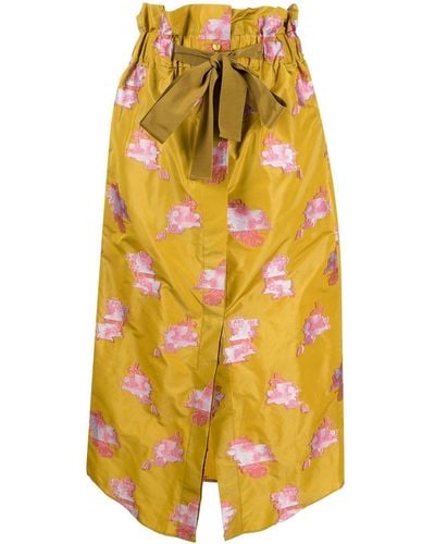 Patou Floral-embroidered Drawstring Midi Skirt - Yellow