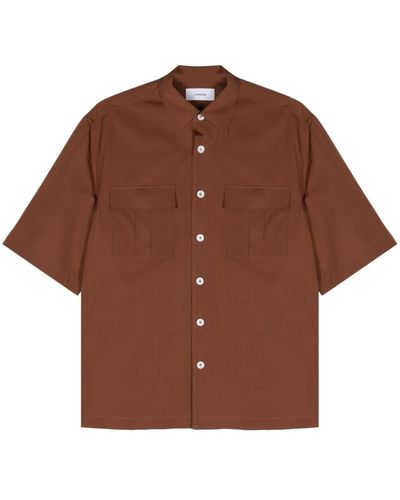 Lardini Camisa con cuello cubano - Marrón