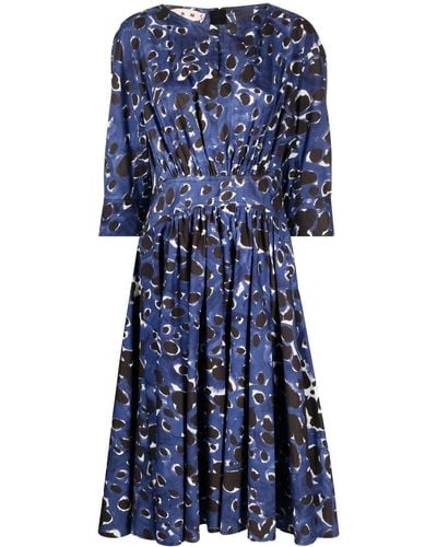 Marni Abstract-print Midi Dress - Blue