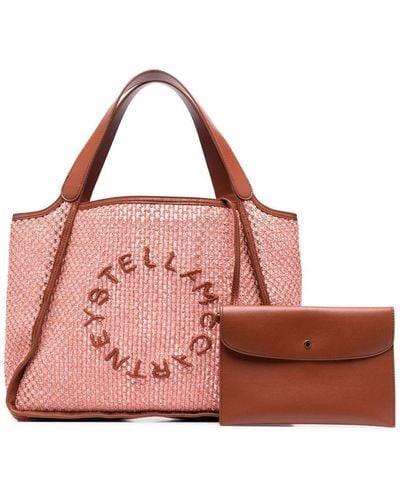 Stella McCartney Embroidered-logo Woven Tote Bag - Pink