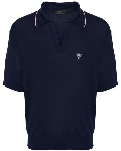 Prada Poloshirt Met Geborduurd Logo - Blauw