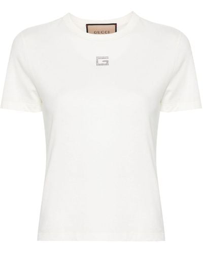 Gucci T-Shirt mit Square G aus Kristallen - Weiß
