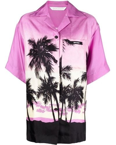Palm Angels Druckte großes lila Hemd - Pink