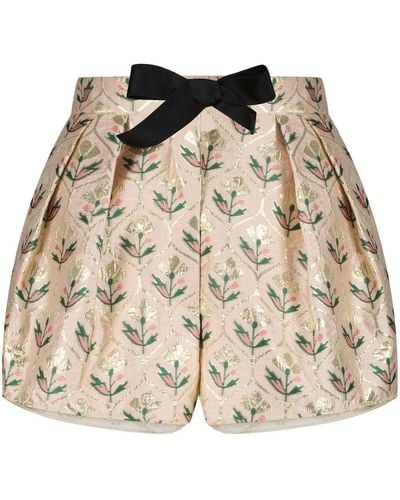 Giambattista Valli Floral-jacquard Bow-trim Shorts - Natural