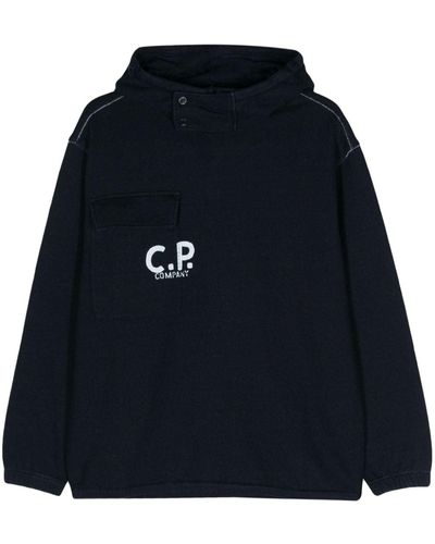 C.P. Company Logo Cotton Hoodie - Blue