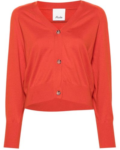Allude V-neck Fine-knit Cardigan - Red