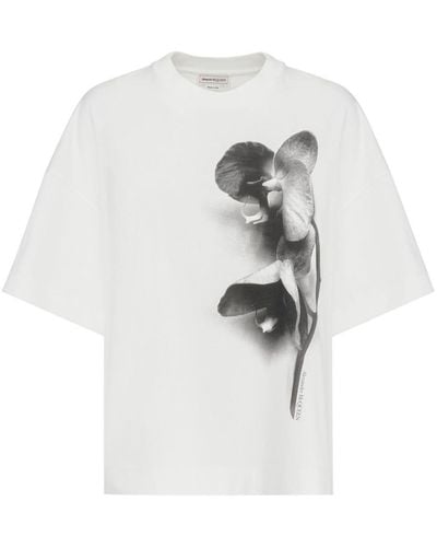 Alexander McQueen Camiseta con orquídea estampada - Blanco