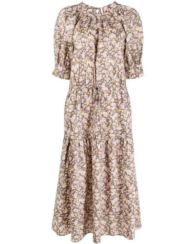 Polo Ralph Lauren Floral-print Poplin Midi Dres - Natural