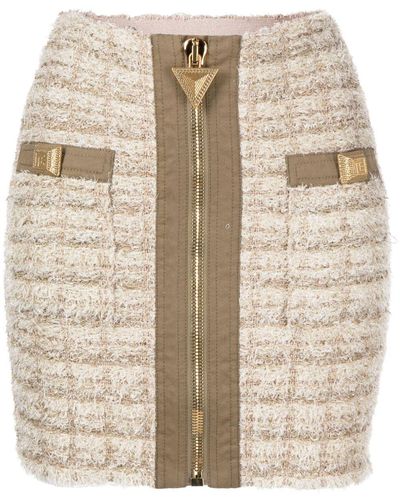Balmain Minigonna in tweed con zip - Neutro