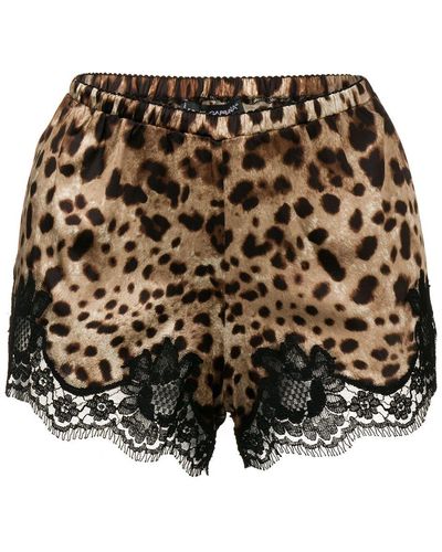 Dolce & Gabbana Pyjama-Shorts mit Leoparden-Print - Braun