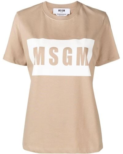 MSGM T-shirt Met Logoprint - Naturel