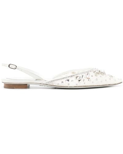 Rene Caovilla Cinderella Embellished Ballerina Shoes - White