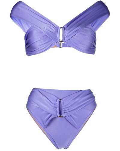 Noire Swimwear Bikini froncé à taille haute - Violet