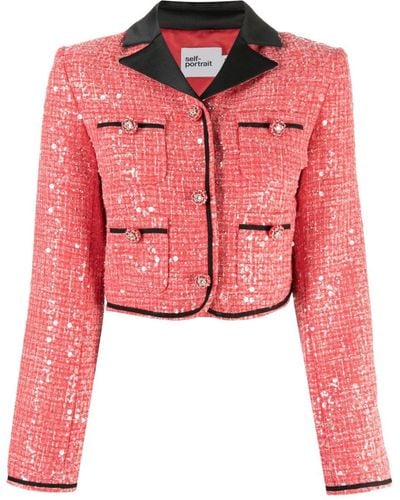 Self-Portrait Sequin-embellished Tweed Jacket - Pink