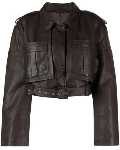 Gestuz Libra Cropped Leather Jacket - Black