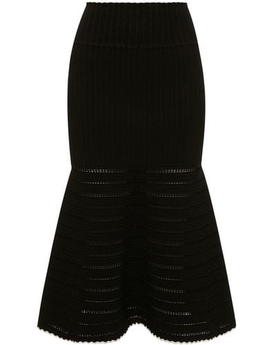 Victoria Beckham Open-knit Flared Skirt - Black