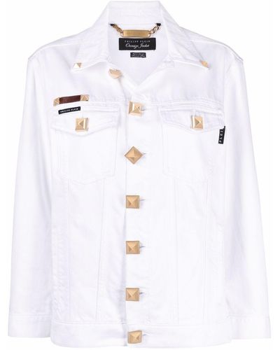 Philipp Plein Veste en jean à patch logo - Blanc