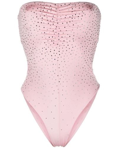 Forte Forte Rhinestone-embellished Strapless Swimsuit - Pink