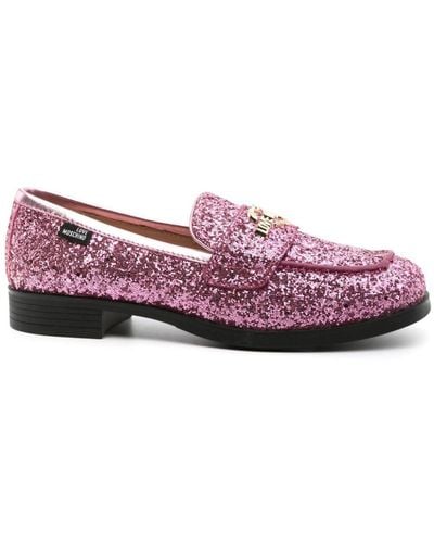 Love Moschino Glitter-detail Square-toe Loafers - Purple