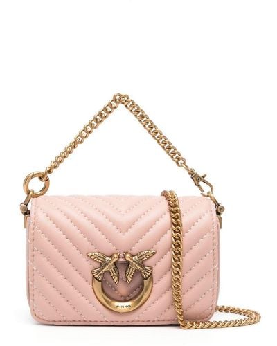Pinko Love Birds Quilted-leather Mini Bag - Roze