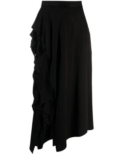 Yohji Yamamoto Ruffled-detail Asymmetric Maxi Skirt - Black