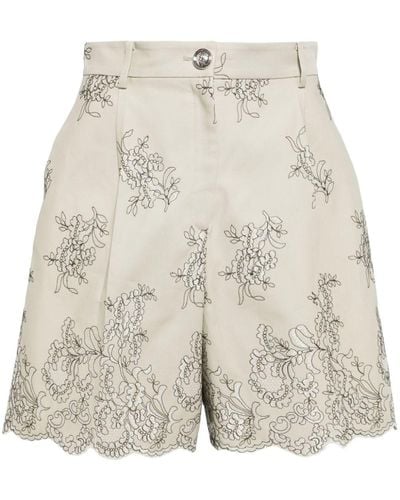 Giambattista Valli Floral-embroidered High-waist Shorts - Natural