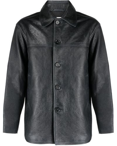 WOOD WOOD Leather Shirt Jacket - Black