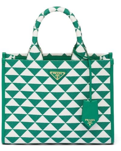 Prada Small Symbole Embroidered Tote Bag - Green