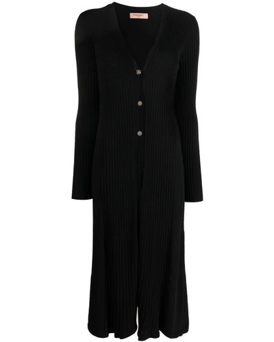 Twin Set Ribbed-knit V-neck Cardi-coat - Black