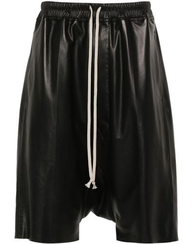 Rick Owens Rick'S Pods Leather Shorts - Black