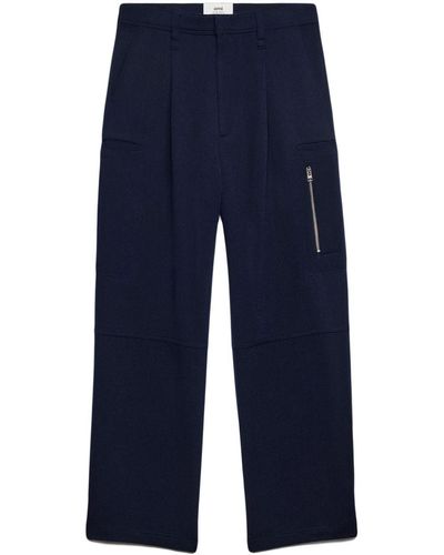 Ami Paris Wide-leg Wool Pants - Blue