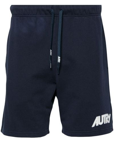 Autry Logo-print cotton track shorts - Bleu