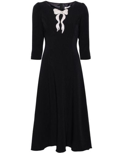 Nissa Rhinestoned Crepe Midi Dress - Black