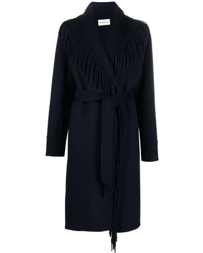 P.A.R.O.S.H. Fringed Tied-waist Wool Coat - Blue