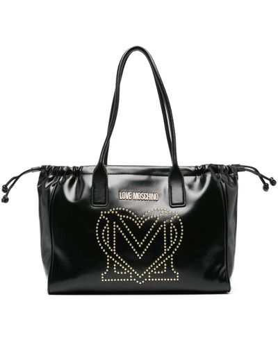 Love Moschino Handtasche mit Logo-Schild - Schwarz
