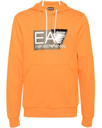 EA7 Logo-print Cotton Hoodie - Orange