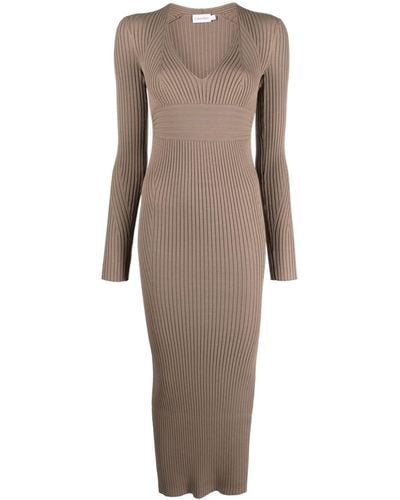 Calvin Klein Ribbed-knit Bodycon Maxi Dress - Natural