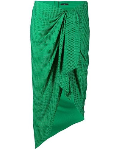 Balmain Polka-dot Ruched Midi Skirt - Green