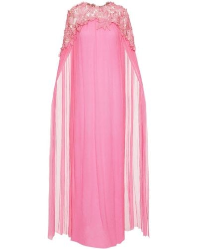 Oscar de la Renta Floral-embroidered Caftan Dress - Pink