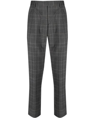 Brioni Checked Tailored Wool Trousers - Grey