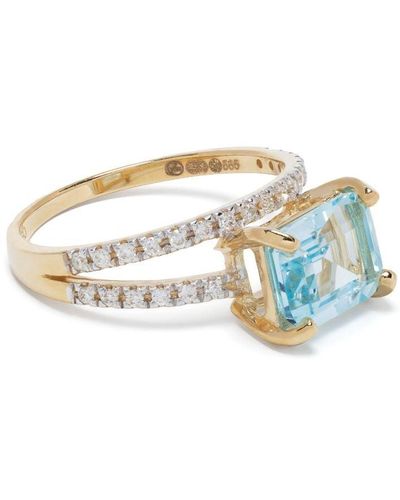 Mateo 14kt Yellow Gold Point Of Focus Diamond And Topaz Ring - Metallic