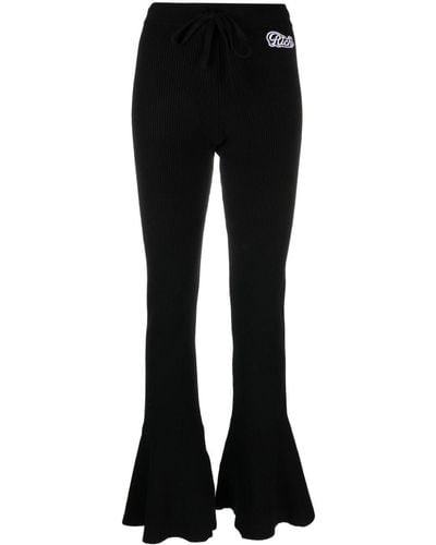 Alessandra Rich Pantalones de chándal con logo bordado - Negro