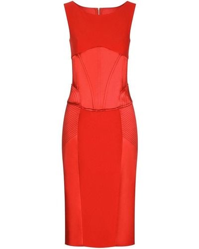 Dolce & Gabbana Satijnen Midi-jurk Met Korsetdetail - Rood