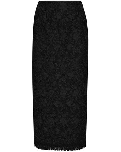 Oscar de la Renta Gardenia Embroidered Tweed Pencil Skirt - Black