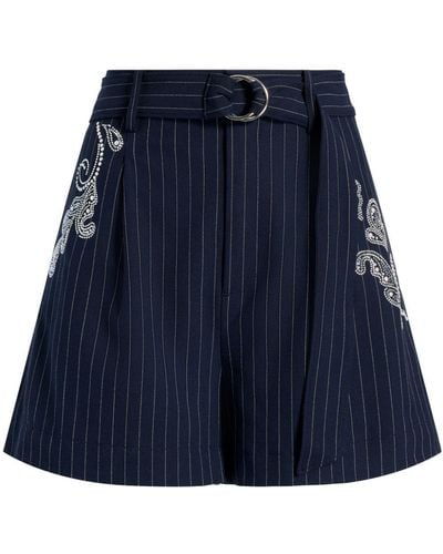 Cinq À Sept Rebecca Paisley-embroidered Pinstripe Shorts - Blue