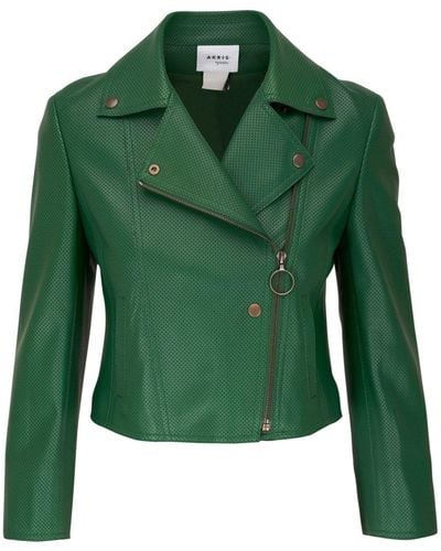 Akris Punto Perforated Leather Biker Jacket - Green