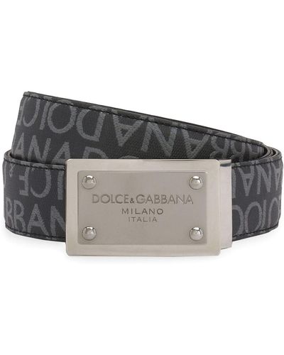 Dolce & Gabbana Logo-plaque Jacquard Belt - Gray