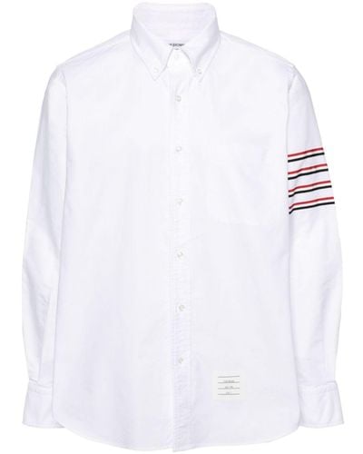 Thom Browne Langärmeliges Hemd mit 4-Streifen-Logo - Weiß