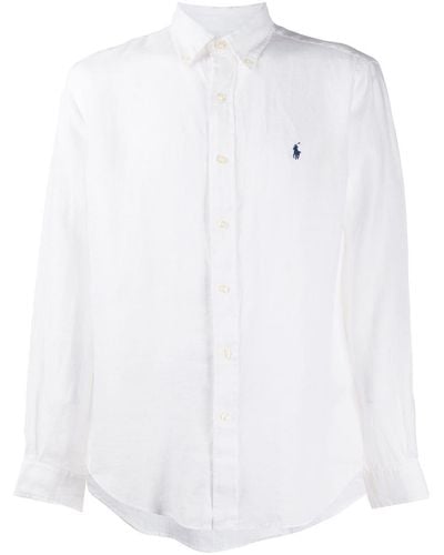 Polo Ralph Lauren Linen Logo Embroidered Shirt - White