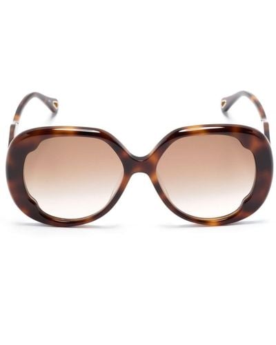 Chloé Logo-lettering Oversize-frame Sunglasses - Natural